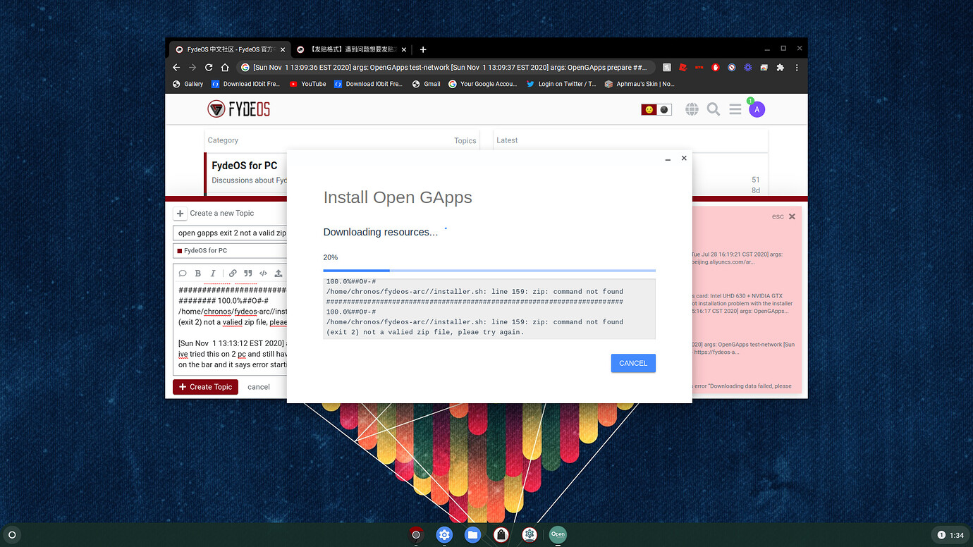 Open Gapps Exit 2 Not A Valid Zip File Please Try Again FydeOS For PC